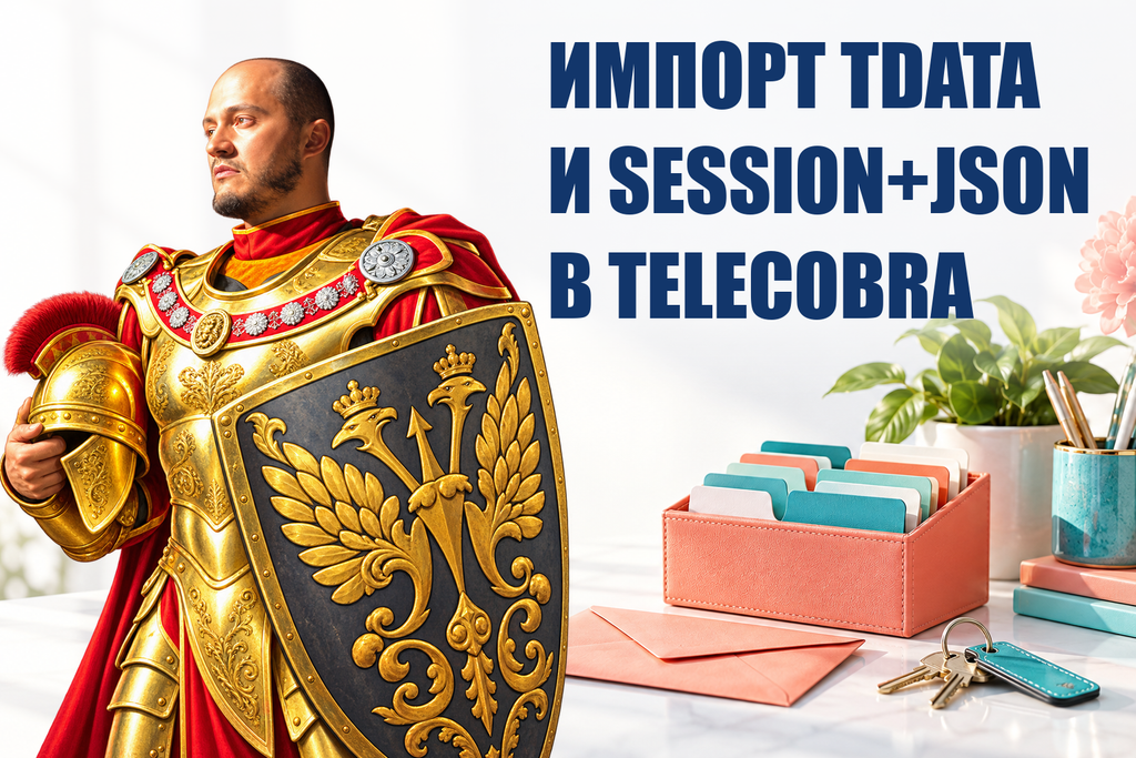 ИМПОРТ TDATA И SESSION+JSON В TELECOBRA — тематическая обложка с персонажем Telecobra