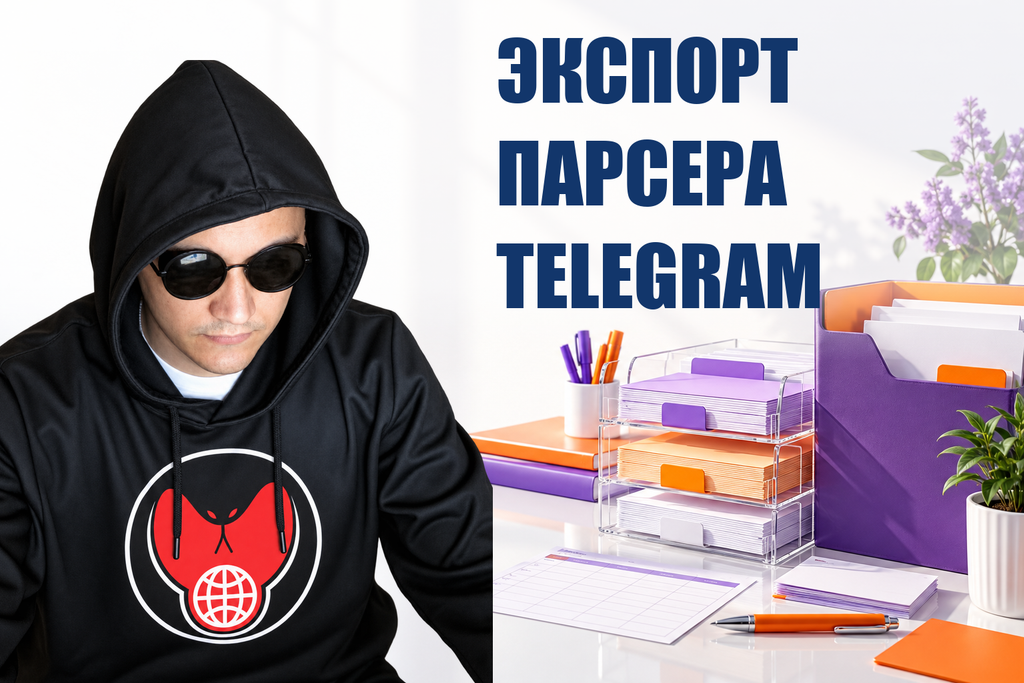 ЭКСПОРТ ПАРСЕРА TELEGRAM — тематическая обложка с персонажем Telecobra