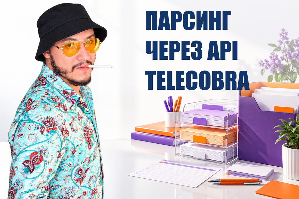 ПАРСИНГ ЧЕРЕЗ API TELECOBRA — тематическая обложка с персонажем Telecobra