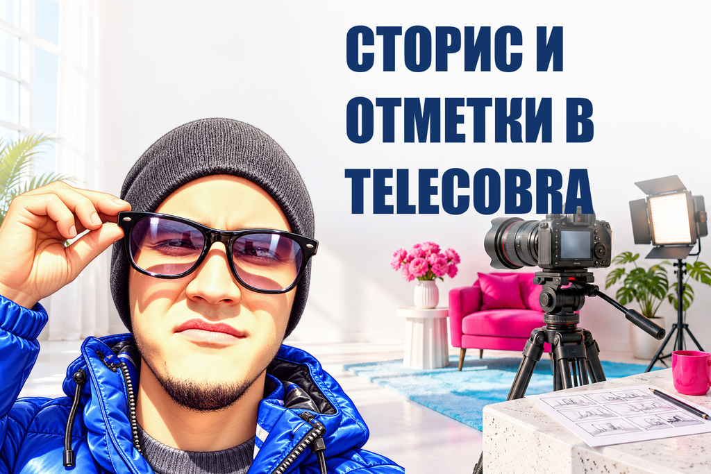 СТОРИС И ОТМЕТКИ В TELECOBRA — тематическая обложка с персонажем Telecobra