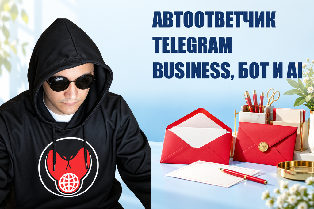 АВТООТВЕТЧИК TELEGRAM BUSINESS, БОТ И AI — тематическая обложка с персонажем Telecobra