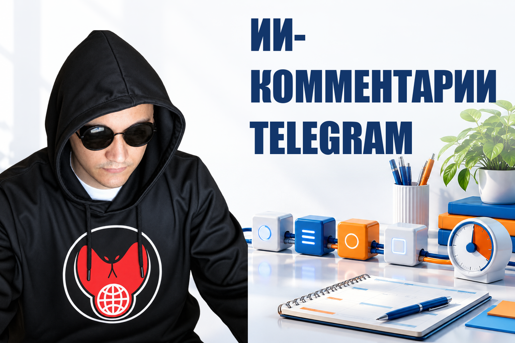 ИИ-КОММЕНТАРИИ TELEGRAM — тематическая обложка с персонажем Telecobra
