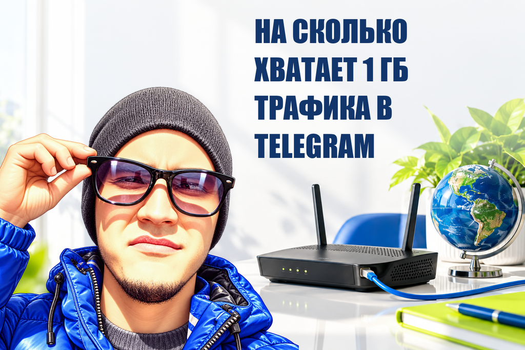 НА СКОЛЬКО ХВАТАЕТ 1 ГБ ТРАФИКА В TELEGRAM — тематическая обложка с персонажем Telecobra
