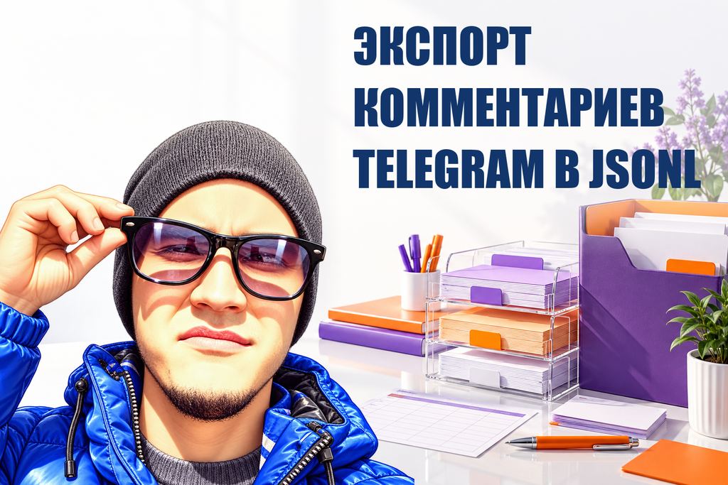 ЭКСПОРТ КОММЕНТАРИЕВ TELEGRAM В JSONL — тематическая обложка с персонажем Telecobra
