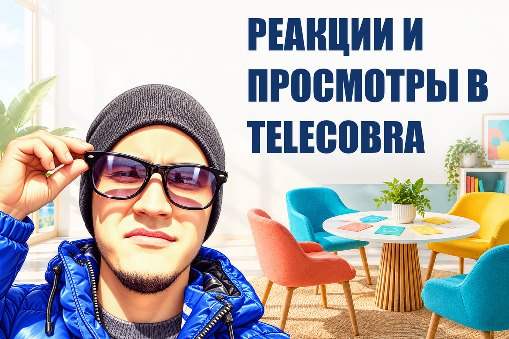 РЕАКЦИИ И ПРОСМОТРЫ В TELECOBRA — тематическая обложка с персонажем Telecobra