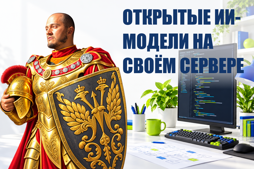 ОТКРЫТЫЕ ИИ-МОДЕЛИ НА СВОЁМ СЕРВЕРЕ — тематическая обложка с персонажем Telecobra